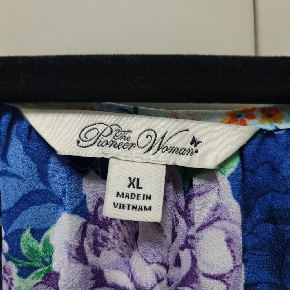 Sz XL The Pioneer Woman Mixed Media Floral Peasant Blouse Open Neck - Picture 6 of 8